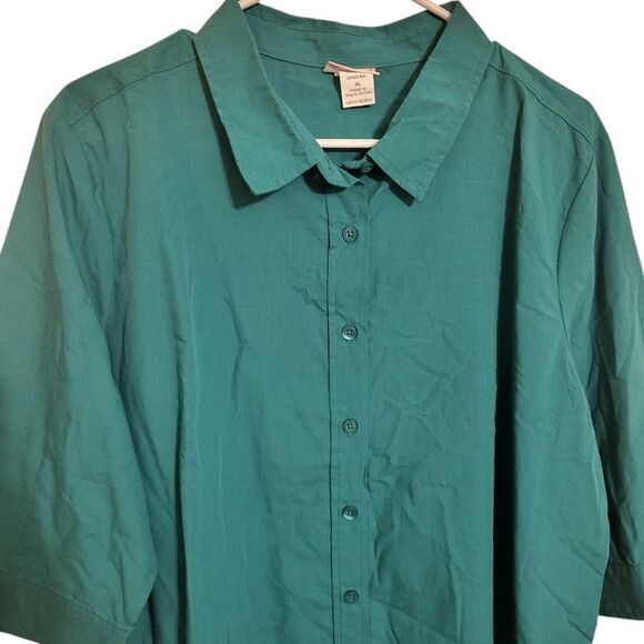 American Sweetheart Green Turquoise Button Up Blouse, XL - Picture 3 of 7